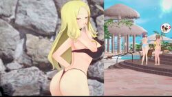 3d animated ass ass_cheeks ass_focus beach big_ass big_breasts bikini black_bikini black_bra black_panties black_swimsuit blonde_hair breasts female female_focus female_only hairclip hiding hips huge_ass huge_breasts jack_the_gaijin koikatsu large_breasts light-skinned_female long_hair loop looping_animation minori_(senran_kagura) no_sound red_eyes round_ass senran_kagura senran_kagura_(series) shaking_ass shiki_(senran_kagura) silence_gesture swimsuit tagme thighs twerking video yumi_(senran_kagura)