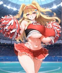 ai_generated big_breasts breasts breasts_bigger_than_head cheerleader clay_(nikke) curvy gigantic_breasts goddess_of_victory:_nikke hi_res high_resolution highres hollowbeak huge_breasts light_skinned_female plump shiny_skin smile sweat sweating sweaty tagme thick thick_female thick_thighs underboob voluptuous