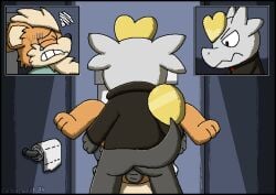 anal anal_sex angry angry_sex animated anthro anthro_penetrated artist_name bathroom clenched_teeth closed_eyes clothed clothing duo forced forced_anal frame_by_frame fur generation_1_pokemon generation_7_pokemon grey_body growlithe jangmo-o loop male male/male male_penetrated male_penetrating male_penetrating_male nintendo onomatopoeia partially_clothed penetration penile penile_penetration pokemon pokemon_(species) public_restroom restroom_stall sex sound_effects tail teeth text thin_legs toilet uncomfortable white_body white_fur zandermanith