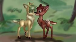 16:9 bambi_(character) bambi_(film) cervid cub deer disney erection fan_character feral forest gay jacky_breeze jbond kissing male male_only mammal penis tree yaoi young