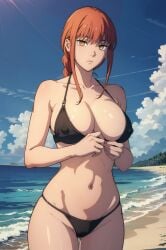 ai_generated aindroidparanoid beach big_breasts bikini braid chainsaw_man huge_ass huge_breasts huge_butt large_ass large_breasts large_butt makima_(chainsaw_man) narrow_waist outdoors red_hair sand sexy slim_waist stable_diffusion yellow_eyes young