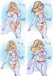 1girls artbyfab artist_signature blonde_hair clothed emma_frost female female_only marvel marvel_comics sfw sketch standing watermark white_queen x-men