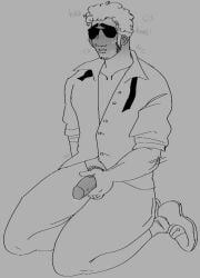 1boy black_hair black_hair_male clothed clothed_male dave_strider glasses homestuck male male_focus masculine masturbating masturbation monochrome muttbotics shades short_hair short_hair_male sketch solo solo_male sunglasses