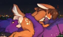 69_position absurd_res anthro blush bodily_fluids flip_bunny generation_2_pokemon genital_fluids genitals grass hi_res lagomorph leporid lying male male/male mammal nintendo on_back oral penis plant pokemon pokemon_(species) precum rabbit saliva sex size_difference snowstormbat sweat typhlosion