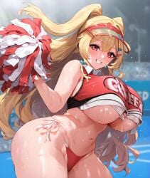 ai_generated big_breasts breasts breasts_bigger_than_head cheerleader clay_(nikke) curvy gigantic_breasts girl goddess_of_victory:_nikke hi_res high_resolution highres hollowbeak huge_breasts light_skinned_female plump shiny_skin side_view sideboob smile sweat sweating sweaty tagme thicc thick thick_female thick_thighs underboob voluptuous