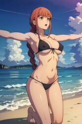 ai_generated aindroidparanoid beach big_breasts bikini braid chainsaw_man huge_ass huge_breasts huge_butt kneeling large_ass large_breasts large_butt makima_(chainsaw_man) narrow_waist outdoors red_hair sand sexy slim_waist stable_diffusion yellow_eyes young