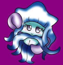 1girls anus beeartist blue_skin cephalopod fakemon female female_only feral looking_away marine mimimie mollusk nude pokemon_clover purple_background purple_eyes pussy smile solo squid tentacle video_games