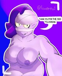 1girls big_breasts brawl_stars breasts emz_(brawl_stars) nipples nude_female purple_body purple_hair selfie solo_female supercell tagme text thighs towperpost