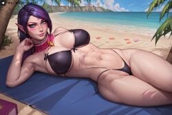 1girls ai_generated beach black_hair dota dota_2 female lanaya nude pink_body templar_assassin windrangerai