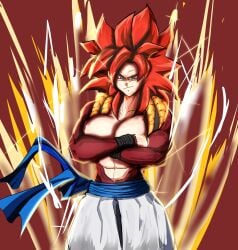 1girl 1girls abs big_breasts dragon_ball dragon_ball_gt female female_focus female_gogeta female_only female_saiyan fusion fusion_character fusion_dance genderswap_(mtf) gogeta lumystical rule_63 saiyan saiyan_girl saiyan_tail son_goku super_saiyan_4 vegeta