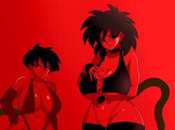 1milf 2girls big_breasts darwaarts dragon_ball dragon_ball_super female gine looking_at_viewer monkey_tail panties saiyan saiyan_girl saiyan_tail seripa smile smiling smiling_at_viewer swimsuit