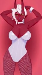 1girls 3d akumi animated arms_behind_head arms_up ass big_breasts breasts bunnysuit collar cuffs cuffs_(clothing) dancing deluxe_rosie demon_girl demon_horns female female_only fishnet_legwear fishnets hips horns indie_virtual_youtuber looking_at_viewer medium_hair music nipple_bulge ponytail purple_nails red_body red_skin scar scars scars_all_over solo solo_female sound standing swaying tagme thick_thighs thighs tongue tongue_out video virtual_youtuber white_hair yellow_eyes