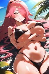 1girls ai_generated beach big_breasts bikini breasts latam_virtual_youtuber long_hair neneefthy pink_hair pishugar public_nudity smile solo_female tagme thighs virtual_youtuber vtuber