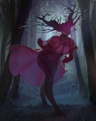 1girls big_breasts branch_horns branches busty dark eyeless female female_only forest greenajd hips huge_breasts large_breasts legs lips milf monster monster_girl nipples no_eyes partially_clothed tagme thighs trees