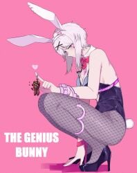 bunny_ears bunnysuit faust_(limbus_company) female fishnets high_heels keychain limbus_company project_moon rabbit_hole_(vocaloid) solo_female tagme white_hair