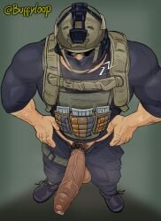 1boy 1boys bara barrage_(call_of_duty) big_cock big_penis buffyloop call_of_duty call_of_duty_modern_warfare_2_(2022) erect_penis gay huge_cock huge_erection leaking_precum male_focus male_only mask masked masked_male muscular muscular_male tactical_gear tactical_nudity