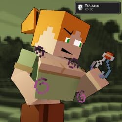 3d alex_(minecraft) big_breasts blocky_body bunnydebun green_eyes huge_breasts milk minecraft orange_hair