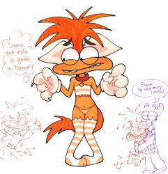 anxiety_(inside_out) blush cat_ears cat_tail catgirl catgirl_costume cute fear_(inside_out) flat_chest flat_chested inside_out inside_out_2 nervous nirivi orange_body orange_hair panties self_upload spanish spanish_dialogue spanish_text wholesome