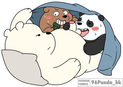 2024 96panda anthro ball_lick balls bear bedding black_body black_fur blanket blush brown_bear brown_body brown_fur cartoon_network dot_eyes erection fur genitals giant_panda grizzly_(we_bare_bears) grizzly_bear hi_res ice_bear_(we_bare_bears) kemono licking male male_focus male_only mammal oral overweight overweight_male panda_(we_bare_bears) penis polar_bear sex tongue ursine we_bare_bears white_body white_fur