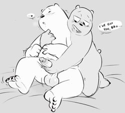 balls brown_bear cartoon_network duo grizzly_(wbb) grizzly_bear ice_bear male mammal penis polar_bear reach_around sodabox ursid ursine we_bare_bears yaoi