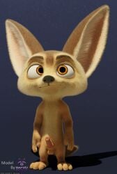 3_toes 3d_(artwork) 4_fingers animal_genitalia anthro balls big_ears black_nose blender_(artwork) canid canine canine_genitalia claws digital_media_(artwork) disney english_text erection eyebrows feet fennec_fox fingers finnick finnick_(zootopia) fluffy fluffy_tail fox fur genitals hi_res looking_up male male_only mammal mouth_closed on_model orange_eyes paws penis pink_penis rockyrcoon simple_background solo standing tail tan_body text toes true_fox watermark zootopia