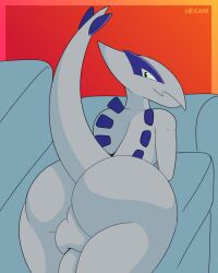 adrian_(theshadowedsun) anthro ass backsack balls big_butt generation_2_pokemon genitals hexami hi_res legendary_pokemon looking_back lugia lying male nintendo nude pokemon pokemon_(species) solo solo_male