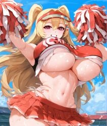 ai_generated big_breasts breasts breasts_bigger_than_head cheerleader clay_(nikke) curvy gigantic_breasts girl goddess_of_victory:_nikke hi_res high_resolution highres hollowbeak huge_breasts light_skinned_female plump shiny_skin smile sweat sweating sweaty tagme thicc thick thick_female thick_thighs underboob voluptuous