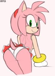 amy_rose anthro ass behind clothed clothing female female_only fur furry furry_only green_eyes looking_at_viewer looking_back marthedog panties pink_hair sega skirt smile sonic_(series) tail