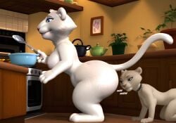 2girls ai_generated ass background breasts dreamworks dreamworks_animation ear father_of_the_pride furryainudes huge_ass kate_(father_of_the_pride) kitchen lion_ears lion_girl lion_tail lioness mother_and_daughter on_the_floor oven pots sideboob sierra_(father_of_the_pride) sniffable_ass sniffing sniffing_ass sniffing_butt spoon text thick_ass thick_thighs white_fur