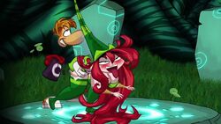 ahe_gao animated betilla_(rayman) female hoodie male nymph_(rayman) rayman rayman_(series) rayman_origins red_hair tongue tongue_out