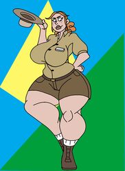 1girls alternate_version_available belt big_breasts black_eyes brown_hair busty caglioro3666 cartoon_network curvy detailed_background female female_only freckles front_view hat holding_object hourglass_figure human looking_at_viewer park_ranger pose posing ranger_tabes shoes short short_hair solo standing thick_lips thick_thighs voluptuous we_bare_bears wide_hips