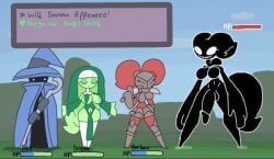 1boy 1futa 2girls alexon_(alexonjaychara) alexonjaychara bella_(screwroot) better_version_at_source female futanari gameplay_mechanics health_bar intersex knight male oc slime slime_girl