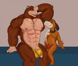 abs animal_genitalia animal_penis anthro anthrofied areola ass balls banjo-kazooie banjo_(banjo-kazooie) barazoku barefoot biceps blue_eyes bodily_fluids brown_fur bulge canid canine canine_penis canis claws closed_eyes clothed clothing collar crossover cum cum_on_hand cum_on_penis cumshot domestic_dog duck_hunt duck_hunt_dog ejaculation erection floppy_ears fur gatorbeast gay genital_fluids half-closed_eyes happy knot male male_only mammal manly masturbation maw mostly_nude muscles muscular muscular_male navel nintendo nipples nude open_mouth orgasm pecs penis rareware red_penis sitting size_difference smile sniffing speedo sweat swimwear teeth thick_penis thick_thighs topless triceps ursid vein veiny_penis video_games yaoi