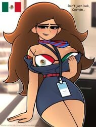 airport barely_visible_nipples brown_hair flight_attendant mexican_female mexican_flag mexico_(what_if_animation) patreon velentina_(what_if_animation) what_if_animation(artist)