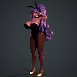 3d ass big_ass big_breasts bunnysuit dark-skinned_female elf female female_only purple_hair solo taller_girl vanessa_(live_for_the_funk)