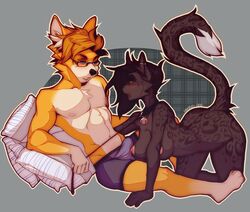 2019 black_nose breasts canid canine clothed clothing collar domestic_cat felid feline felis female fox fur junebuq junie_cuties leash male mammal nipples solo spots spotted_fur topless