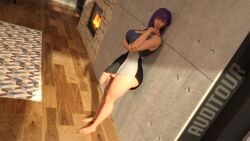 1futa 3d 3d_model asymmetrical_clothes auditour balls dress futa_only futanari leaning_against_wall light-skinned_futanari light_skin natt_(auditour) original_character penis purple_hair solo tagme testicles