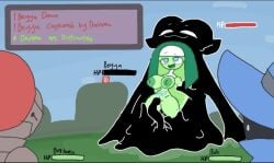 1boy 1futa 2girls alexon_(alexonjaychara) alexonjaychara bella_(screwroot) better_version_at_source dialogue english_text erection female futanari gameplay_mechanics health_bar humanoid intersex male oc sex slime slime_girl tentacle text vaginal_penetration