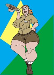 1girls alternate_version_available belt big_breasts black_eyes brown_hair busty caglioro3666 cartoon_network curvy detailed_background erect_nipple erect_nipples female female_only freckles front_view hat holding_object hourglass_figure human looking_at_viewer nipple_bulge park_ranger pose posing ranger_tabes shoes short short_hair solo standing thick_lips thick_thighs voluptuous we_bare_bears wide_hips