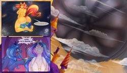 2019 alicorn anus arinadler ass breasts dialogue earth english_text equestria_girls equid feathered_wings feathers feet female feral friendship_is_magic highres horn humanoid_feet macro mammal my_little_pony nude open_mouth princess_celestia_(mlp) princess_luna_(mlp) siblings sister sisters space sunset_shimmer text tongue unicorn wings