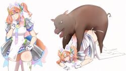 1animal 1girls 2koma absurd_res all_fours andou_inari android artist_request blush boar brown_eyes clothed_female_nude_male clothed_sex clothing cum cum_in_hair cum_in_pussy cum_inside cum_on_face doggy_style endured_face fake_animal_ears female gloves hair_accessory high_resolution highres interspecies interspecies_sex male nijisanji orange_hair pig porcine pussy skirt_lift smug thighhighs twintails virtual_youtuber virtuareal vtuber zoophilia