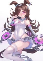 black_hair breasts female purple_eyes rice_shower_(umamusume) small_breasts thighhighs tight_clothing umamusume