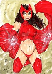 1girls 2017 abstract_background aura avengers belly_button big_breasts black_hair blue_eyes breasts busty cape casting_spell curvaceous curvy dated deviantart ed_benes_studio erect_nipples eyeshadow female female_only headpiece headwear highleg highleg_panties highleg_thong homo_superior human lanio_sena large_breasts long_hair magic marvel marvel_comics mascara midriff mutant navel nipple_bulge nipples nipples_visible_through_clothing ombre_hair panties pinup red_cape red_hair red_headwear red_lips red_lipstick red_panties red_shirt red_thighhighs red_thong red_topwear scarlet_witch shirt signature solo stomach superheroine thick_thighs thighhighs thighs thong voluptuous wanda_maximoff watermark