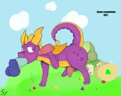 absurd_res anal annoyed blush disembodied_penis egg erection feral hi_res horn male male_only oral outside penis purple_eyes sketchyyvun spyro spyro_the_dragon video_games wings yaoi