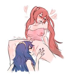 2girls blue_hair cunnilingus dashingicecream fire_emblem fire_emblem_awakening lucina_(fire_emblem) multiple_girls oral pussy_juice red_hair severa_(fire_emblem) shaved_pussy yuri