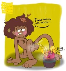 absurd_res age_difference amphibia amphibian anne_boonchuy anthro anus areola armpit_hair baconfetish'ntomato blush bodily_fluids body_hair breasts brown_body brown_hair brown_skin clitoris crab_walk dark_areola dialogue digital_media_(artwork) disney disney_channel duo embarrassed english_text feet female female/female fingers furry genital_fluids genitals hair hairy_armpits high_res human humanoid_genitalia interspecies looking_away looking_pleasured mammal nipples nude onomatopoeia open_mouth peeing peeing_on_another polly_plantar pubes pussy simple_background size_difference sound_effects spread_legs spreading sweat sweatdrop tadpole text toes urination urine watersports young yuri