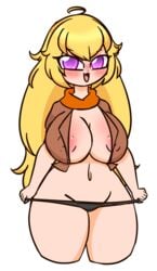 :3 big_breasts big_hips blonde_hair breasts byternomar cute_fang dialgafirewolf huge_breasts lewdness nipples purple_eyes request rwby yang_xiao_long