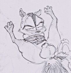 1boy anthro ass balls dreamworks dreamworks_animation genitals kidnapped legs_up looking_at_viewer male male_only mammal over_the_hedge paramount_pictures penis procyonid raccoon ram_satinga rj_(over_the_hedge) sketch