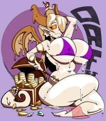 1girls action-coaster_(artist) big_breasts breasts busty dragon dragon_girl female female_only horns huge_breasts large_breasts legs_crossed looking_at_viewer nipple_bulge png sitting solo tail thick_thighs treasure treasure_chest wax wide_hips