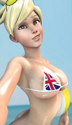 1girls 3d alternate_hair_color batesz bikini blonde_hair breasts cleavage female female_only looking_at_viewer overwatch overwatch_2 selfie solo source_filmmaker tracer union_jack union_jack_bikini union_jack_tracer